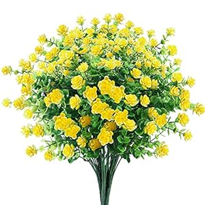 GREENRAIN Artificial Flowers Outdoor Fake Flowers for Decoration UV Resistant No Fade Faux Plastic Plants Garden Porch Window Box Décor (6 Bundles, 2#Yellow)