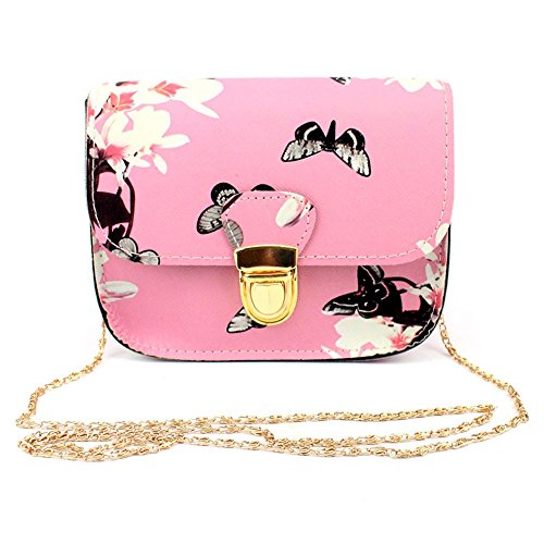 Preisvergleich Produktbild TIFIY Damen Mode Schmetterling Blume Drucken Abdeckung Crossbody Schultertasche Handtasche Tote (Rosa)