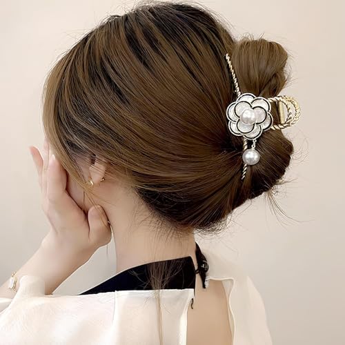 Image of Diversa Rhinestone Golden Claw Clip, Embellished Korean Clutcher, Non- Slip Metal Claw Clip for Girls, Fancy Clutcher for Women, Pack of 1 (Camellia)