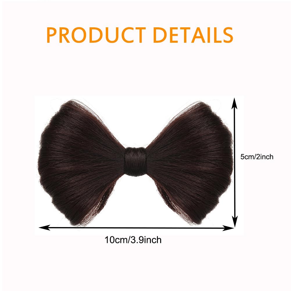 2PCS Bowknot Wig Clips with Fake Hair Buns Hair Extensions Clips for Women Girls (Dark Brown), SN, 1 count (Pack of 2) - Image 2