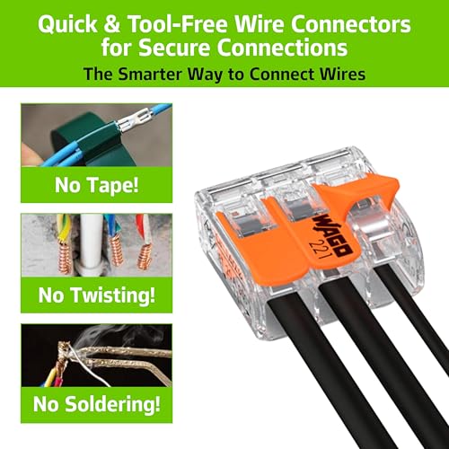 Image of WAGO 221-613 | Easy-to-Use Electrical Wire Connector | Pack of 8 | Compact, Tool-Free, Transparent - For DIY, Panels & Wiring Projects - 3-Conductor