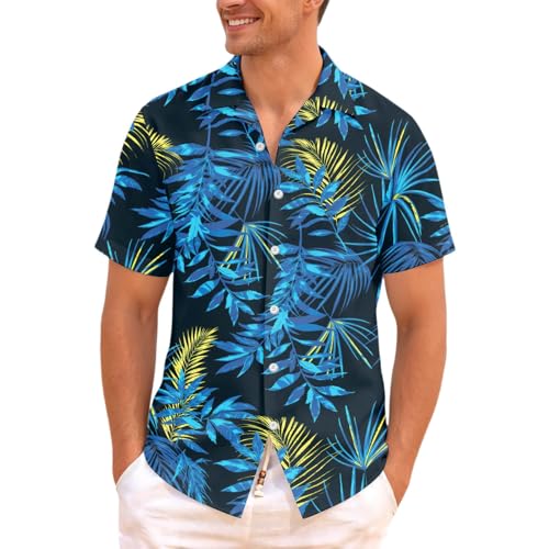 Chemise hawaïenne en coton bleu ciel pour homme