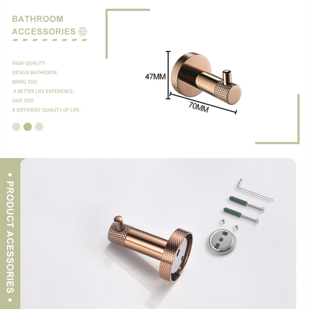 Juego de Accesorios de baño de Oro Rosa, Cromado, Dorado Cepillado, Soporte para Toallas de Mano montado en la Pared, Soporte para Rollo de Papel higiénico, Gancho para Albornoz, RG, Gancho de 4