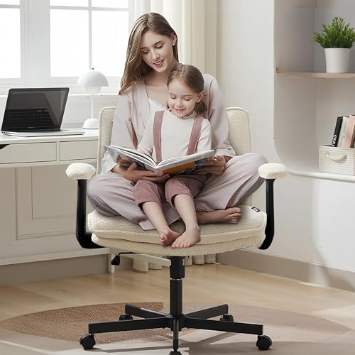Image of DROGO Zen Pro Criss Cross Legged Office Chair for Work from Home with Flip-Up Armrest & Wide Thick Cushion Seat | Computer Study Chair with Adjustable Height, Recline & Heavy Duty Metal Base (Beige)