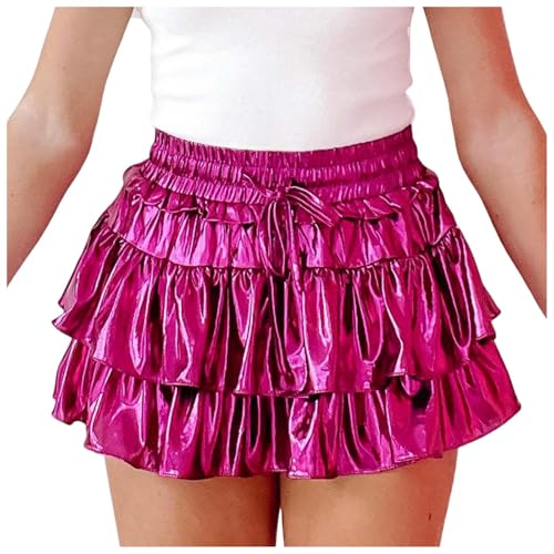 Falda Tutu Mujer,Falda Metalizada para Mujer Falda Plisada Acampanada Brillante Minifalda con Dobladillo con Volantes en Capas Falda Rave de Halloween