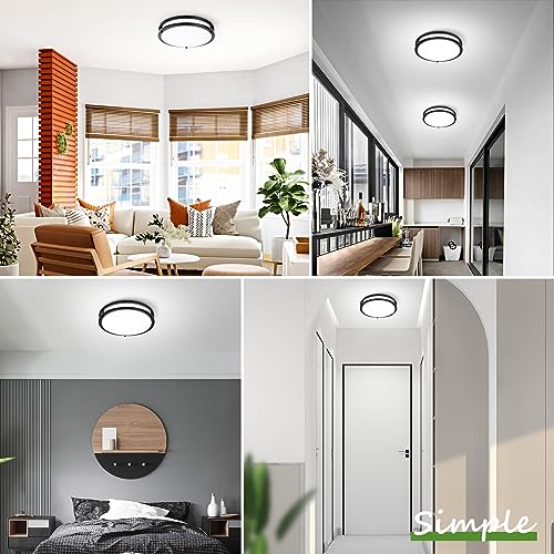 Image of GoBright 2-Pack 10 Inch Bathroom Light Fixtures Ceiling Mount, 30W 3200lm Super Bright LED 2700K /3000K /4000K /5000K /6500K Adjustable Dimmable Kitchen Hall Ceiling Lamps, Black