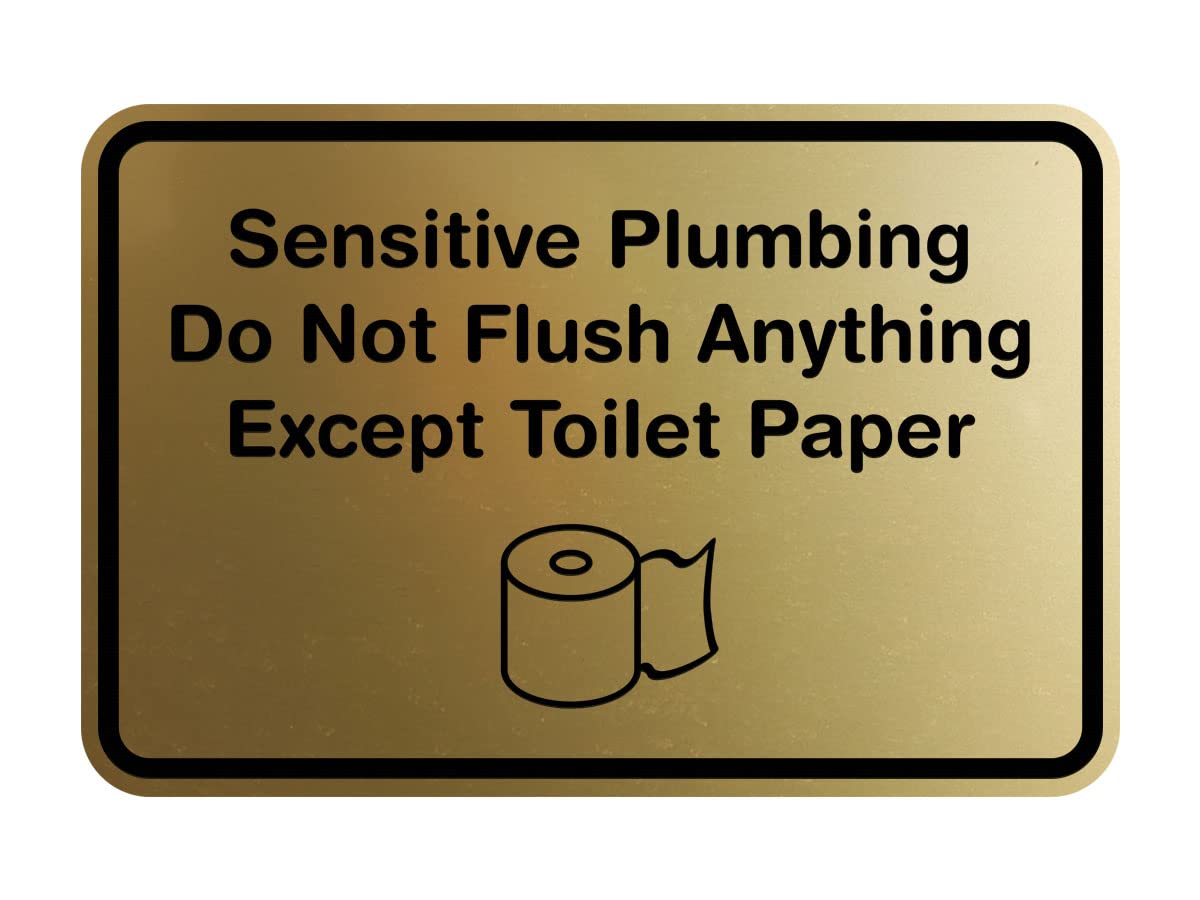 Classic Framed Sensitive Plumbing Do Not Flush Anything Except Toilet Paper Sign (Brushed Gold) - Small 1 Pack