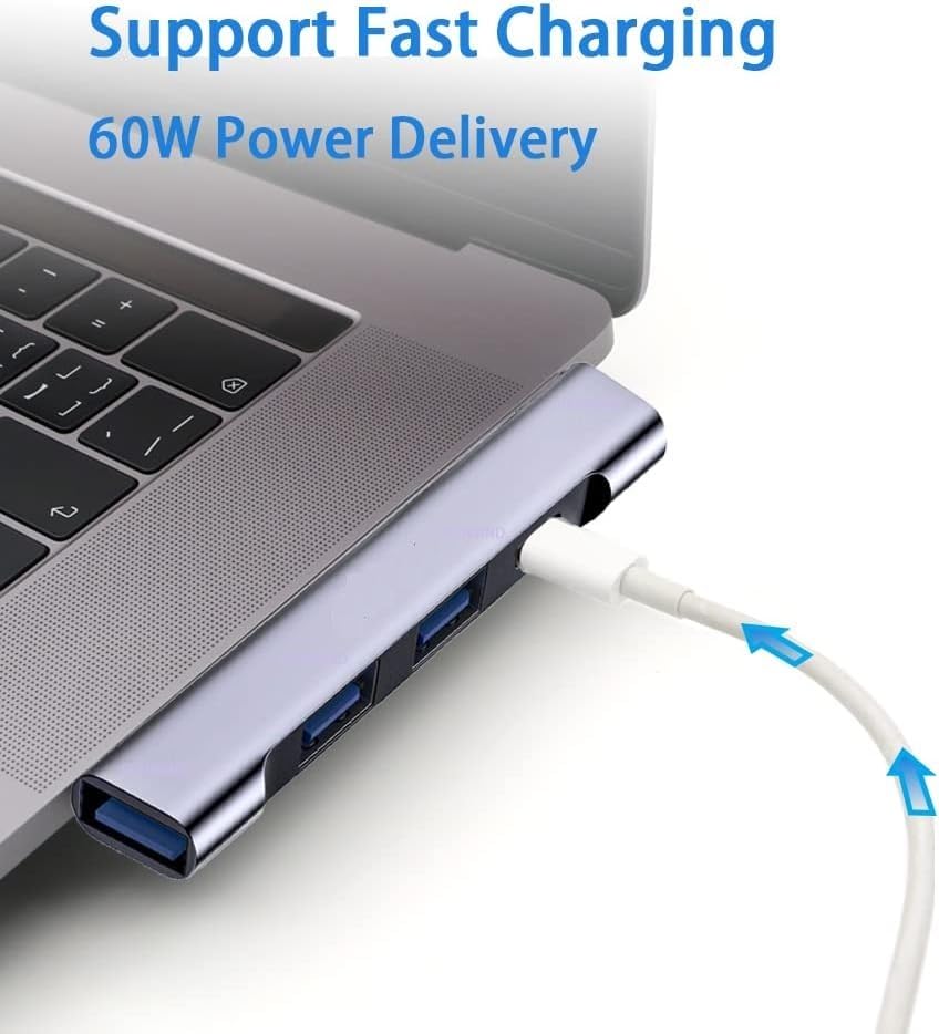 Image of REDWIND Type C Hub, 4-Port USB Multiport Adapter with 1xUSB-C 60W Fast Charge 1xUSB 3.0 and 2xUSB 2.0 Ports for MacBook Air /Pro iPhone iPad & Android Phone Laptops (Type-C to 3xUSb & 1USB-C Charge)