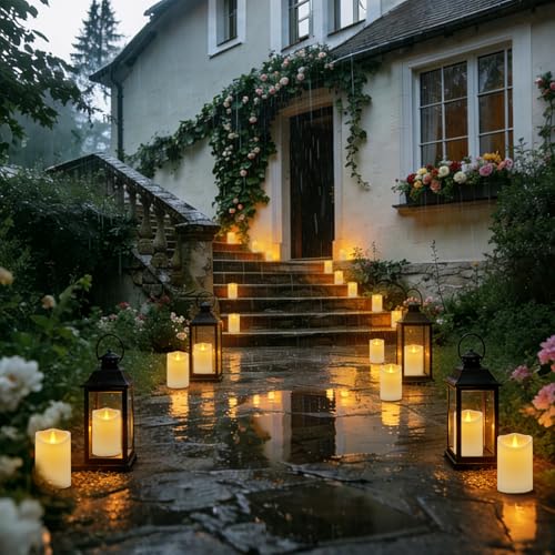 Image of Artmarry Flameless Candles Outdoor Indoor Pillars Battery Operated Flickering Candles Include 10-Key Remote Timer 400+ Hours by 2 AA Batteries (White Candle - Warm Light, 3 inch D x 6 inch H - 12 Pack)