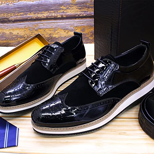 Mens Brogue Formal Dress Oxfords Casual Business Wingtip Real Leather Lace-ups Comfortable Breathable Derby Shoes,Black-452