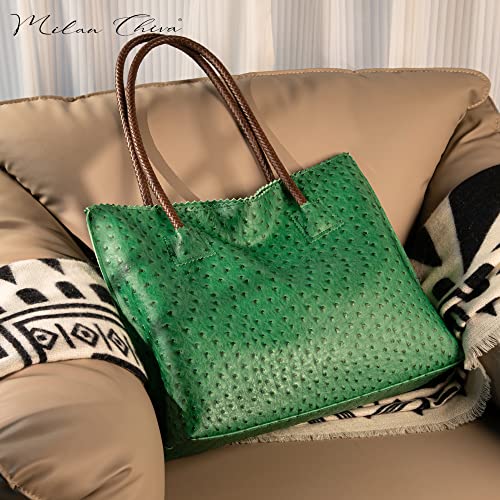 Image of Milan Chiva Tote Bag for Women with Zipper Large Ostrich Vegan Leather Shoulder Purses and Handbags