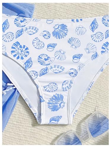 Image of RoseSeek Girl's 3 Piece Cute Bowknot Bathing Suit Halter Triangle High Waisted Swimsuit with Beach Cover Up Skirt