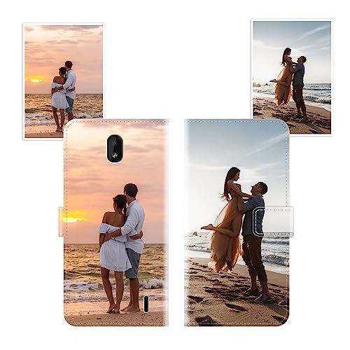 Sunrive Funda Personalizada Compatible con Nokia 1 Plus, Cuero Protectiva Carcasa Personalizable para tu móvil con Foto Imagen Frase o Texto + Cuerda para móvil Universal