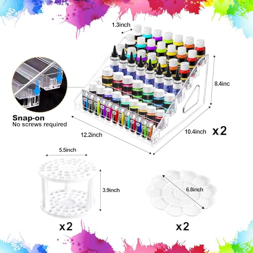 Image of 2 Pcs Acrylic Paint Organizer With Brush Holder, 7 Layer Miniature Paint Storage Rack for Craft Hobby Miniature Model Storage, Easy Assembly