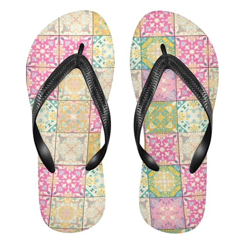 Burbuja Colorful Vintage Tiles Flip Flops for Women Men, Soft Thong Sandals Rubber Slippers for Pool Beach Essentials