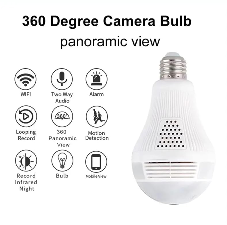 DDLC 1080p WiFi Bulb CCTV cameraWireless PTZ Bulb Shape V380 Pro | Indoor 360&deg; Smart Home Security Camera Light Vision 24x7 Continuous Recording with Motion Sensor LED Lights (Bulb Camera)