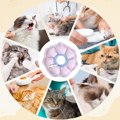 Einstellbarer Halskrause Katze Weich, Elizabethan Kragen für Katzen, Verstellbarer Tiefe, Kopfumfang 17-27 cm, Verhindert Lecken und Kratzen, Operation und Verletzungen für Haustier—Lila, M