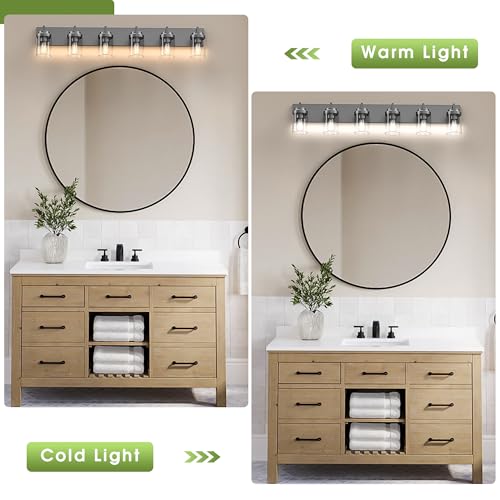 Image of Bathroom Vanity Light, 6 Light Bathroom Light Fixtures Over Mirror, Black Vanity Lights with Clear Glass Shade, Modern Bathroom Light Fixtures for Bedroom, Hallway