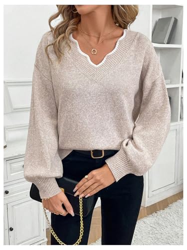 Image of GORGLITTER Women's Bow Fall Sweaters 2025 Cable Knit Chunky Oversized Long Sleeve Backless V Neck Pullover Tops
