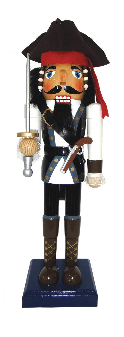 Santa's Workshop Johnny Pirate with Sword and Gun Wooden Christmas 14 Inch Nutcracker Decoration