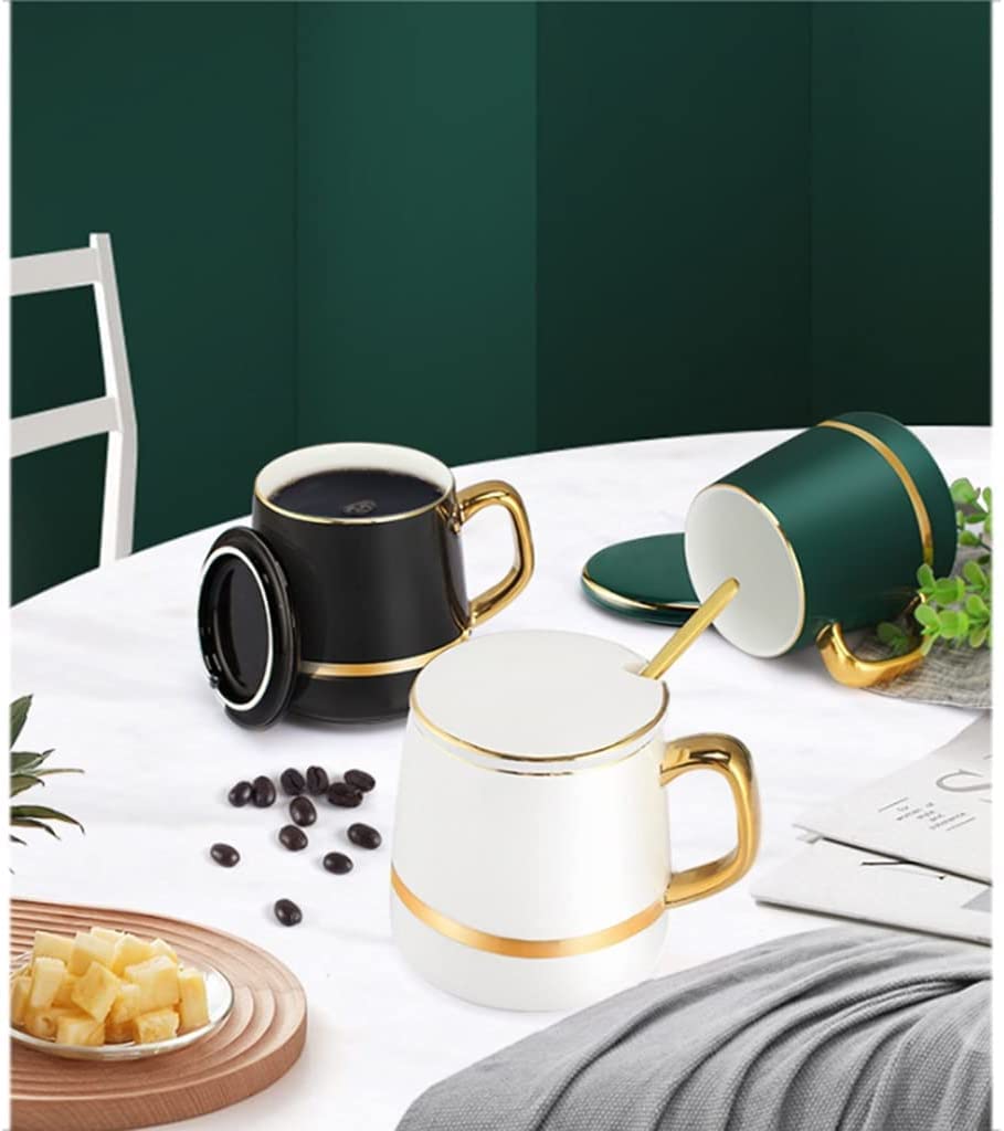 Juego de Tazas de té de Estilo Europeo, Taza de café con platillo, cucharillas, Taza de Porcelana con Tapa, Taza de café, té y platillo (Blanco)