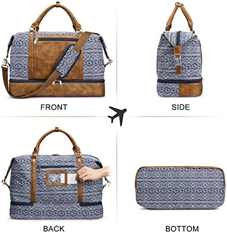 Newshows Women Weekender Bag Canvas Overnight Duffel Travel Tote with PU Leather Shoe Compartment Luggage Tag 4 Newshows Women Weekender Bag Canvas Overnight Duffel Travel Tote with PU Leather Shoe Compartment Luggage Tag