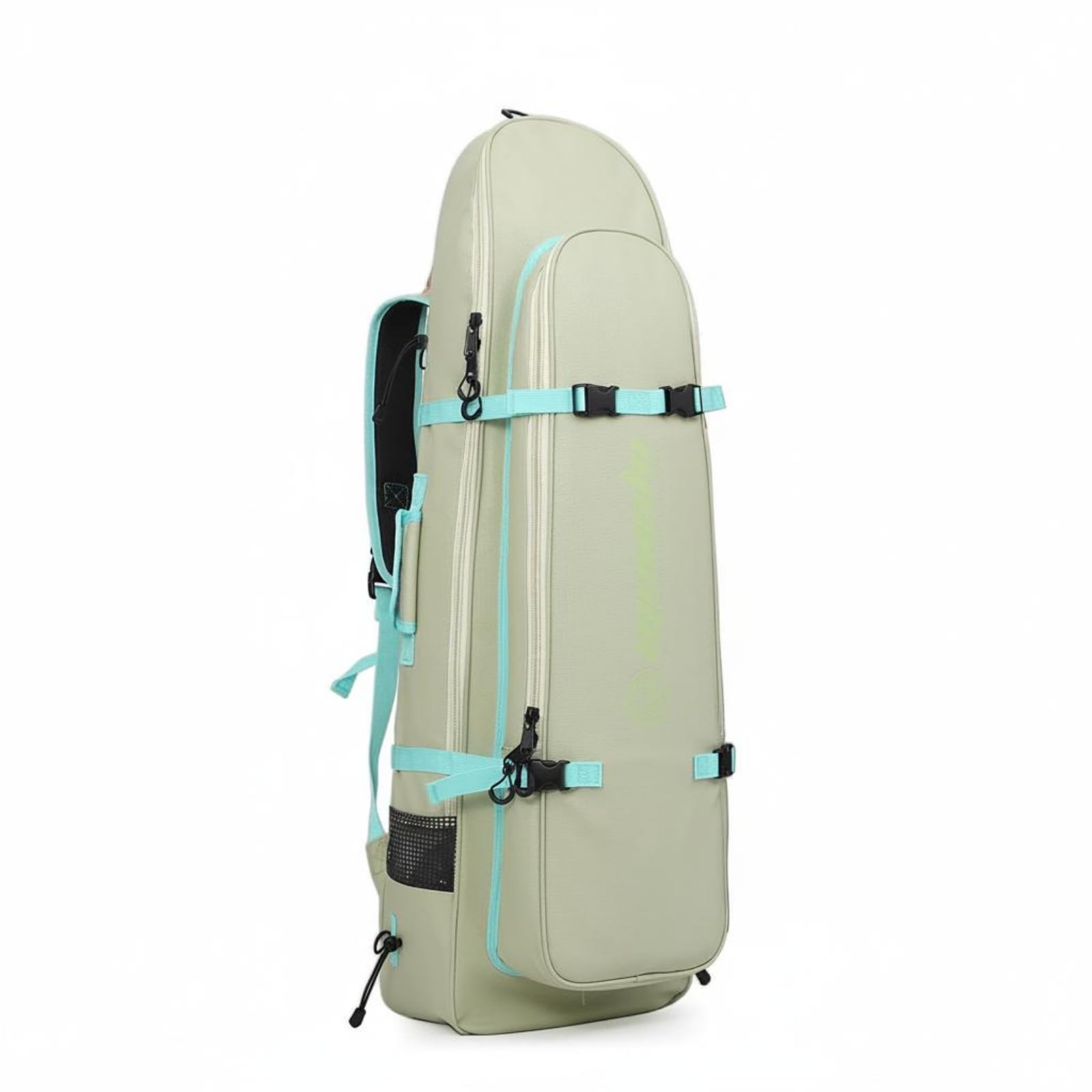 Bolsa Porta Aletas de Buceo con Correas de Compresión Externas y Compartimento Principal Alargado para Equipo de Adecuada para Viajes Deportivos, Verde, Verde Claro, 80 litros