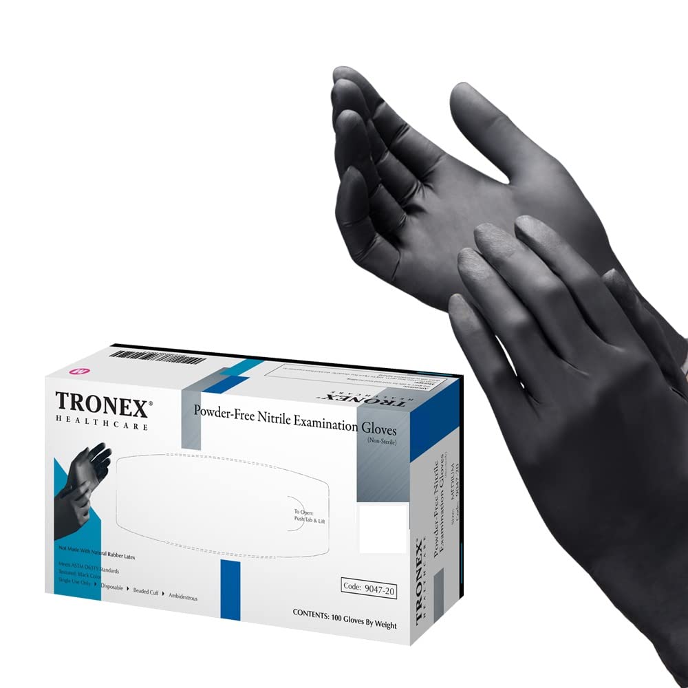 TRONEX 9047 Black 5 Mil Nitrile Exam Gloves, XXL XL S M L 2XL Black Examination Disposable Gloves