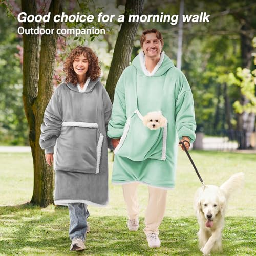 JOYWOO Wearable Blanket Hoodie,Oversized Cat Lovers Sweatshirt Blanket for Adult & Teens, Birthday Gifts for Women Men Mom Girl Boys,Cozy Sherpa Fuzzy Blanket Giant Pocket Gifts,Silver Grey Small