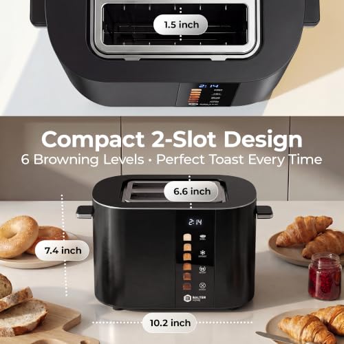 Image of Balter Toaster 2 Slice, Bagel Function, Stainless Steel, Touch Screen, Built-in Rack, Extra-Wide 1.5 inch Slots for Thick Breads & Bagel, Timer, BPA-Free, Removable Tray, Black