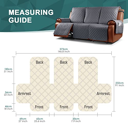 Ruaozz Waterproof Recliner Sofa Cover Couch Covers 1-Piece Washable Reclining Sofa Cover Furniture Protector With Elastic Straps Pocket For Kids, Dogs, Pets (Dark Grey, 3 Seater) #TOP1