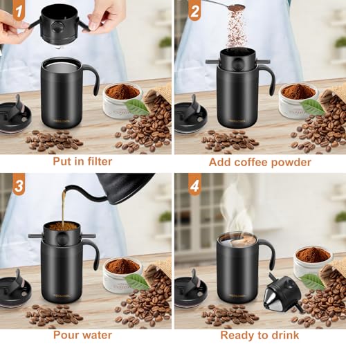 Image of MACIFECI 16oz Camping Coffee Maker Pour Over Coffee Maker Camping Coffee Pot Portable Coffee Maker for Travel Camping Offices Backpacking Outdoor (Black)