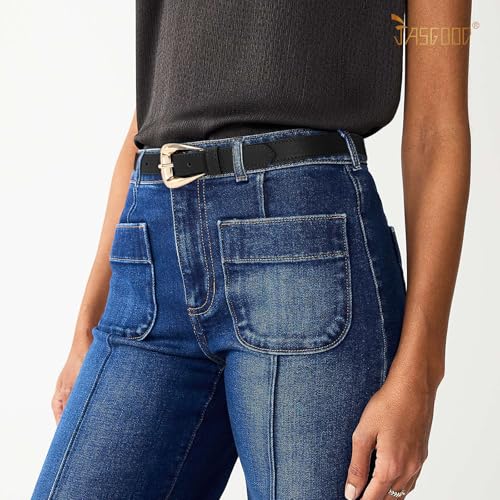 JASGOOD Women Leather Belts for Jeans Pants Soft Leather Waist Belt for Ladies Vintage Belt with Gold Buckle 0.9" Width4
