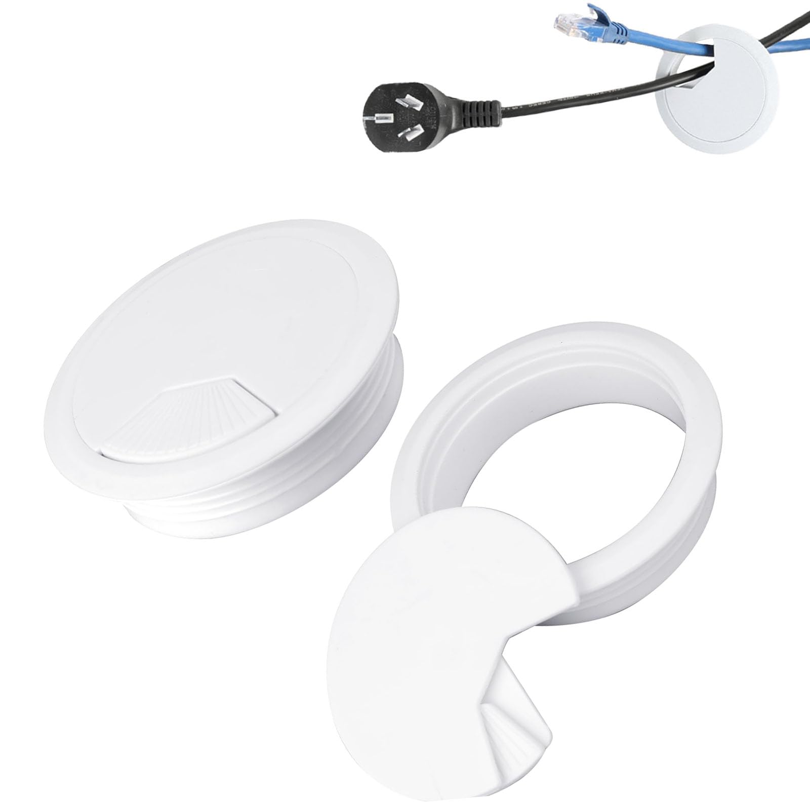 Set of 2 Cable Grommet Desk Grommet Wire Cable Desk Grommet Desk Wire Hole Plug Cover for Cable and Wire Management, Cable Grommet, Desk Hole Grommet (White 80mm 3.15 Inch)