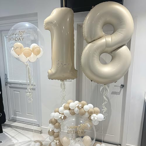 Image of Cream Number 17 Balloons,40 Inch 17 Balloons Giant Helium Foil Mylar Beige 17 Balloon Number for Birthday Party Anniversary Decorations