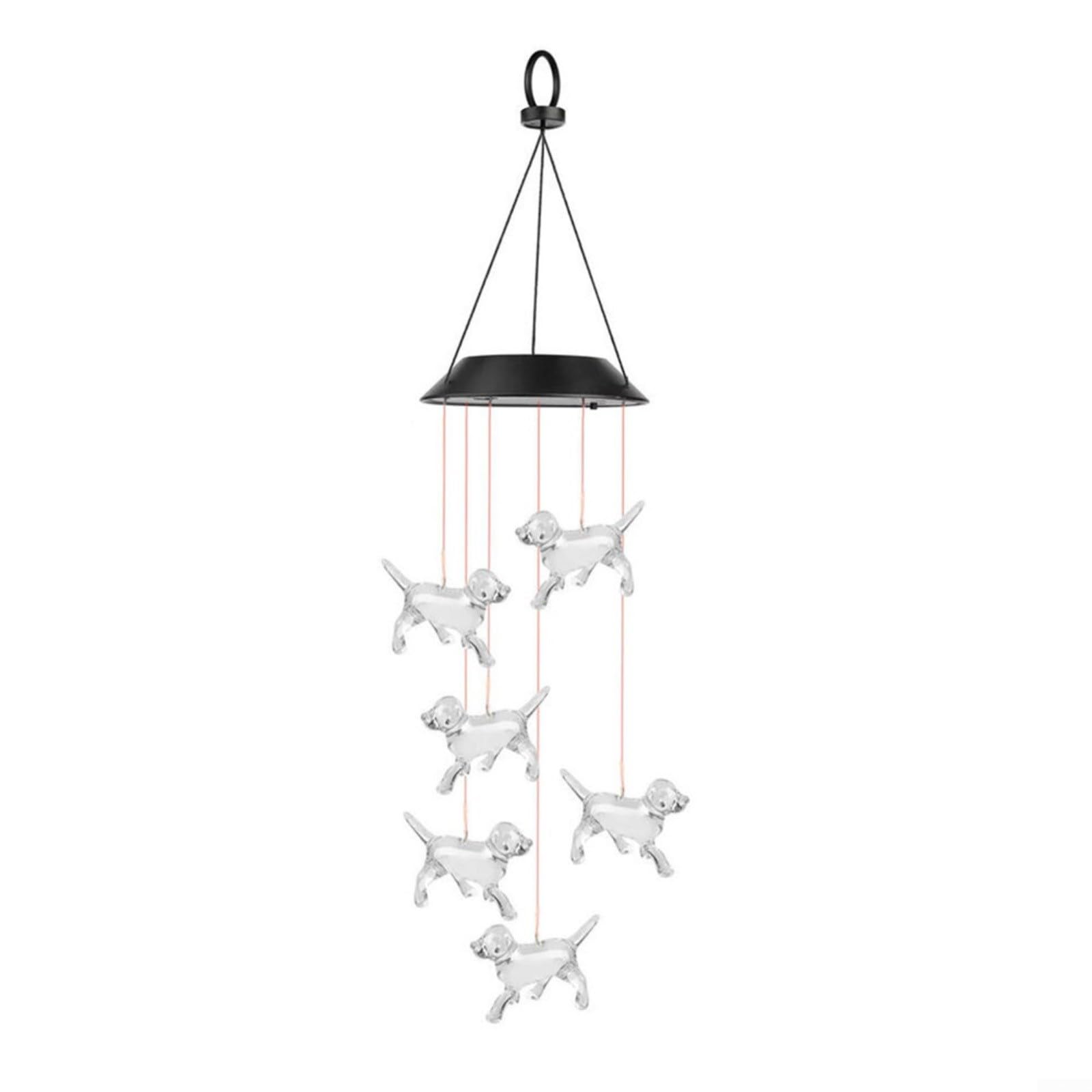 FUBESK Dog Shaped Solar Wind Chimes for Outside, Multicolor LED Hanging Light, Waterproof Garden Decor for Yard Patio