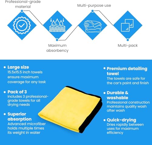 Image of Auto Hub Heavy Microfiber Cloth for Car Cleaning and Detailing, Double Sided, Extra Thick Plush Microfiber Towel Lint-Free, 800 GSM (Size 40cm x 40cm) /Pack of 6, Color: Yellow