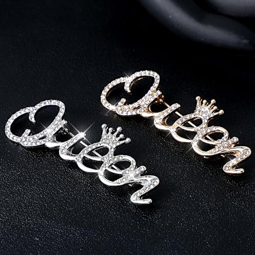 Image of 2 Pcs Queen Crown Brooch Pins for Women Girls Rhinestone Queen Brooches Pin Gold Silver Fahion Bling Crystal Lapel Pin Decorative Pins for Clothing Dress Bridal Wedding Party Birthday