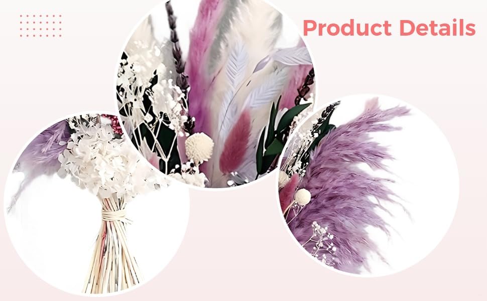 Ramo de pasto pampas secas con flores blancas decorativas miniatura 7