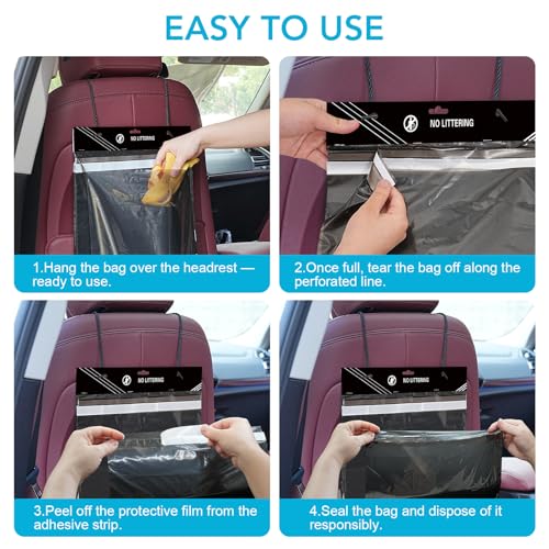 Image of Disposable Car Trash Bag - Large Capacity - Car Garbage Bag Hanging from Headrest - Easy to Stick-On, Leakproof, Smellproof Car Trash Can - Ideal for Travel, Camping, and Home Use (All Black, 50)