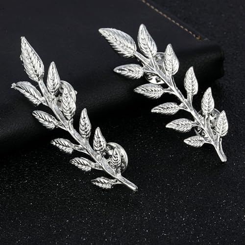 Image of coadipress Gentlemen Gold Silver Leaf Brooches Simple Elegant Retro Double Leaf Collar Pin Brooch Gold Silver Plant Leaves Brooches