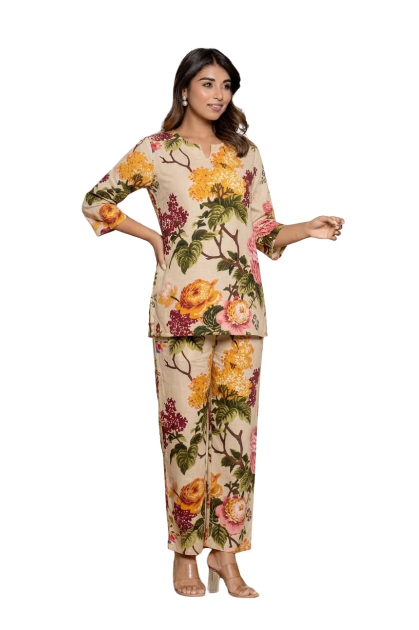 ghaavi Women’s Printed Cotton Night Suit Set | Soft & Breathable Sleepwear | 3/4 Sleeve Top & Pyjama Set | Comfortable Loungewear for Daily Use-picture-47