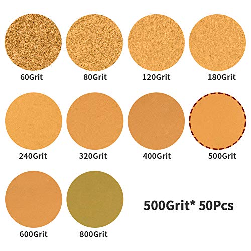 SPEEDWOX 50 Pcs Sanding Discs 6 Inches 500 Grit 6 Hole Hook and Loop Sandpaper Dustless Fit for Random Orbital Sander Assortment Yellow Finishing Discs for Automotive Woodworking - Image 2