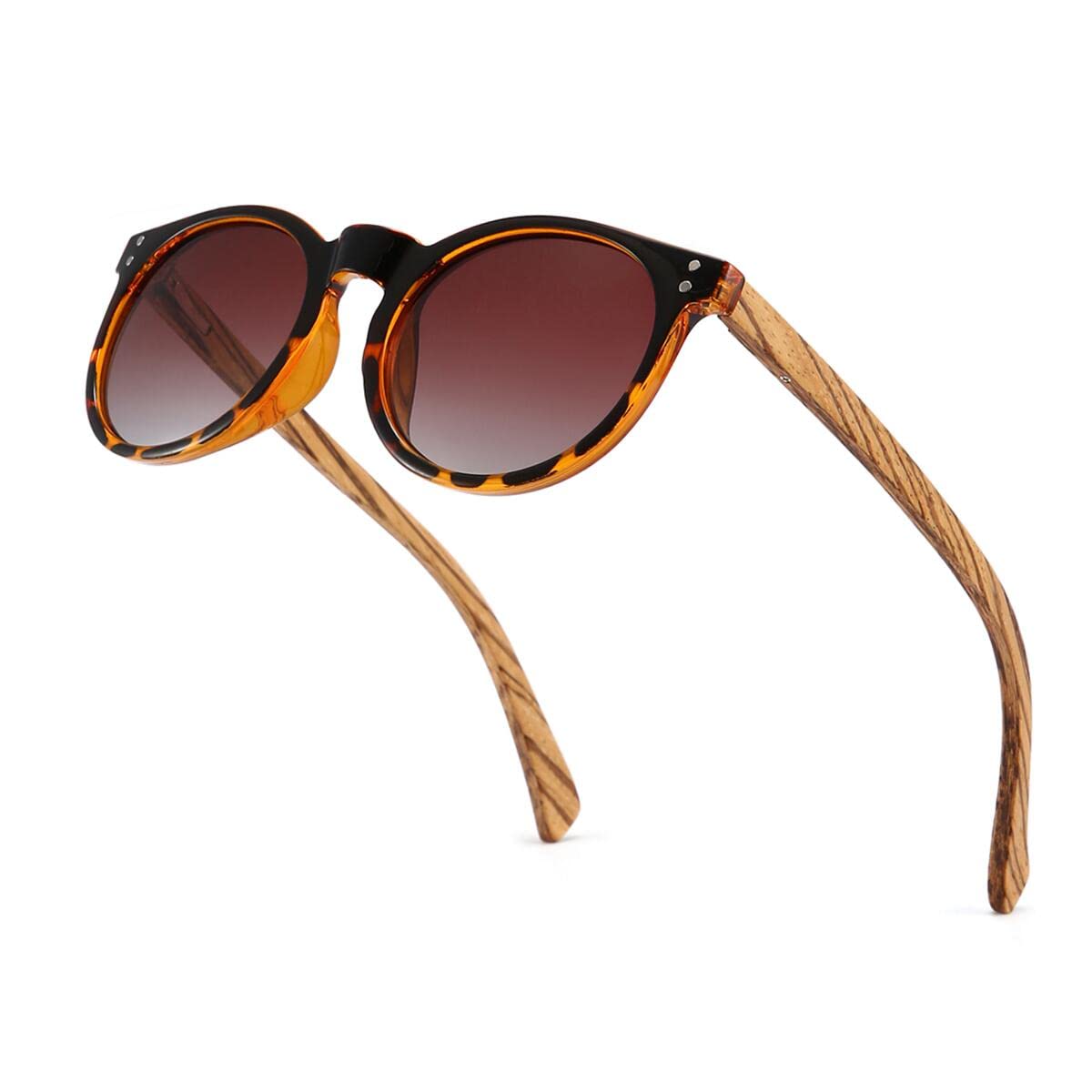 WOODONLYWooden Round Polarised Sunglasses - Fashion Wooden Sunglasses for Men and Women Perfect Gifts