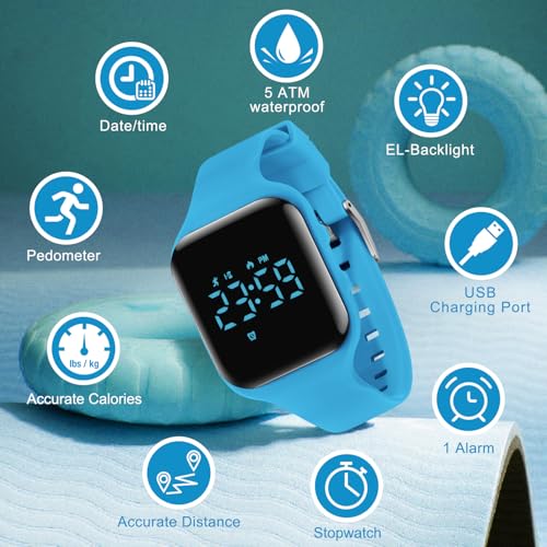 Image of Kids Watches for Girls Boys Digital Sport Watch with Step Counter Pedometer Vibration Alarm Clock, No App Waterproof Fitness Tracker Kids Watch Boys Girls Teens Students Ages 5-16