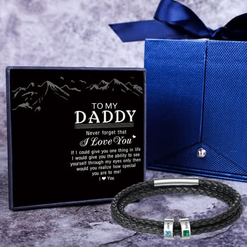 Personalized Mens Braid Bracelet Custom Bracelet With 1-5 Engraved Beads Family Names Jewelry Gifts For Men Father's Day (2 Names) #TOP3