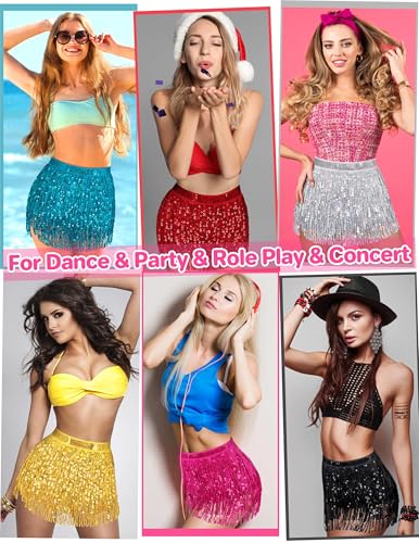 qikqik Sequin Skirt for Women Sparkly Skirt Tassel Skirts Halloween Sequin Fringe Skirts Belly Dance Glitter Rave Outfit Wrap3