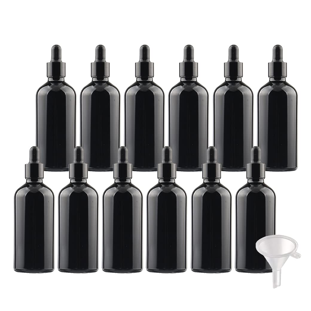 24 Piezas Negro Frasco Cuentagotas Cristal 100ml, Botellas Cuentagotas Vacío con Pipeta de Vidrio Negro, para Fragancias de Arorapia de Aceites Esenciales, Masaje, Viaje
