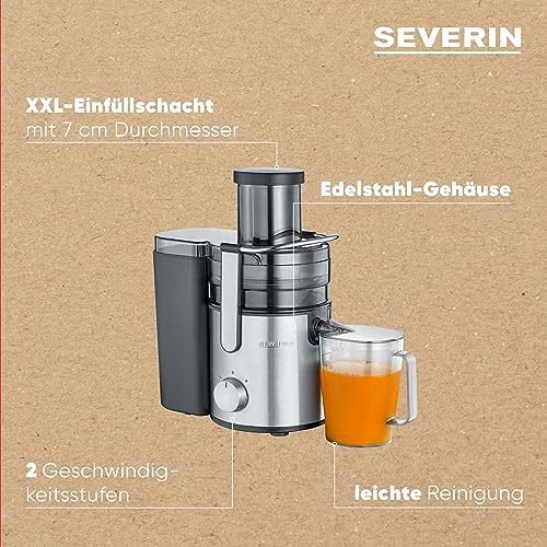 Foto von SEVERIN Entsafter, elektrische Saftmaschine mit einfacher Bedienung, XXL-Auffangbehälter für vitaminreiche Obst- und Gemüsesäfte, 1.1L Saftbehälter, Edelstahl-Schwarz, Küchengeräte, 800 W, ES 3570