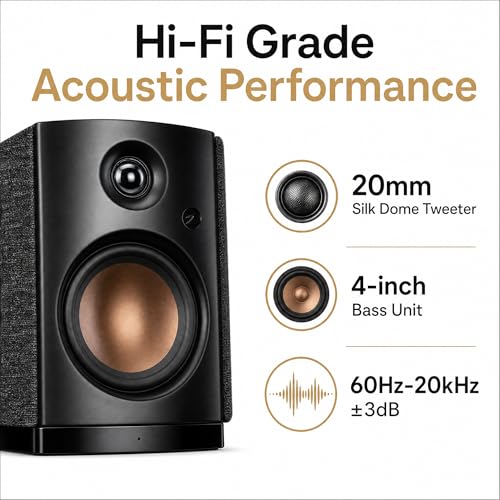 Image of HiVi-Swans OS-10 HiFi Stereo Speakers, Bluetooth 5.0 Active Computer Bookshelf Speakers - 4'' Dynamic Woofer, Powered Desk Speakers 62w RMS with Touch Control for PC /Phone /TV /Monitor (Pair)
